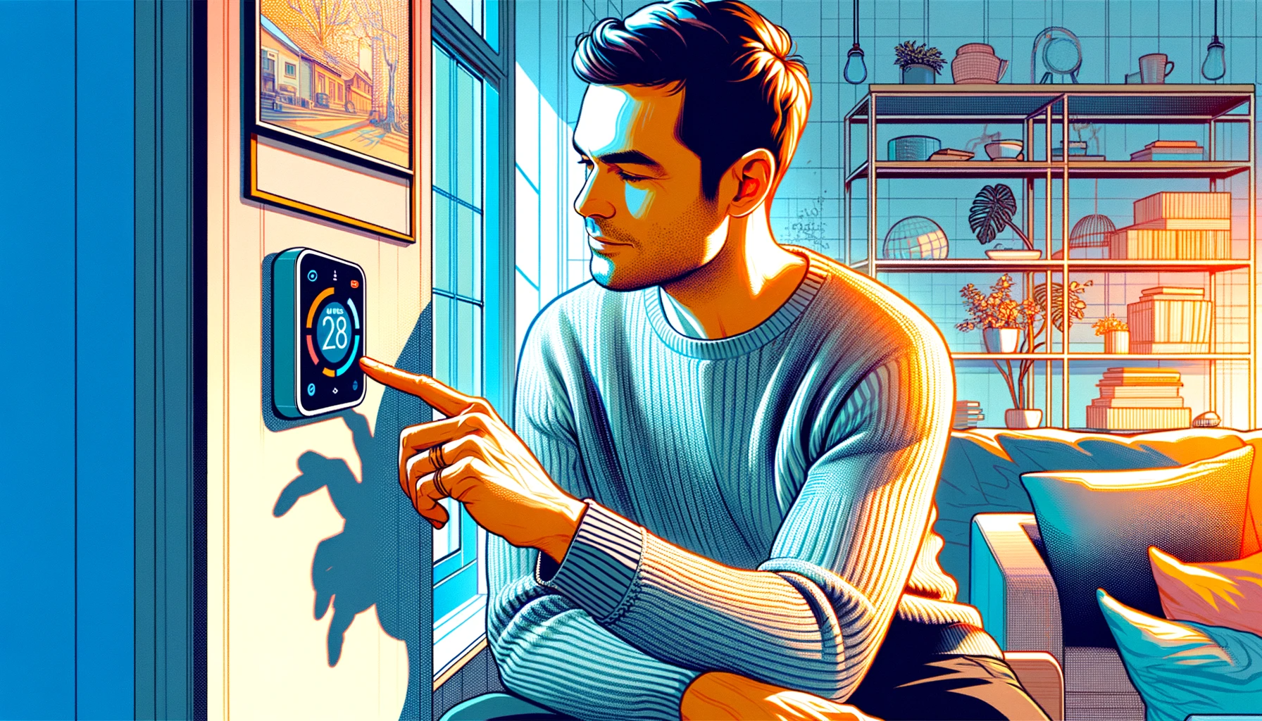 a-man-with-short-hair-wearing-a-sweater-adjusting-a-high-tech-thermostat-on-a-wall