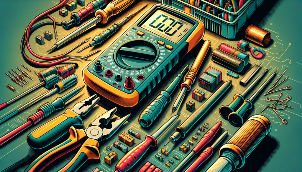 illustration of a multimeter and several appliance repair tools