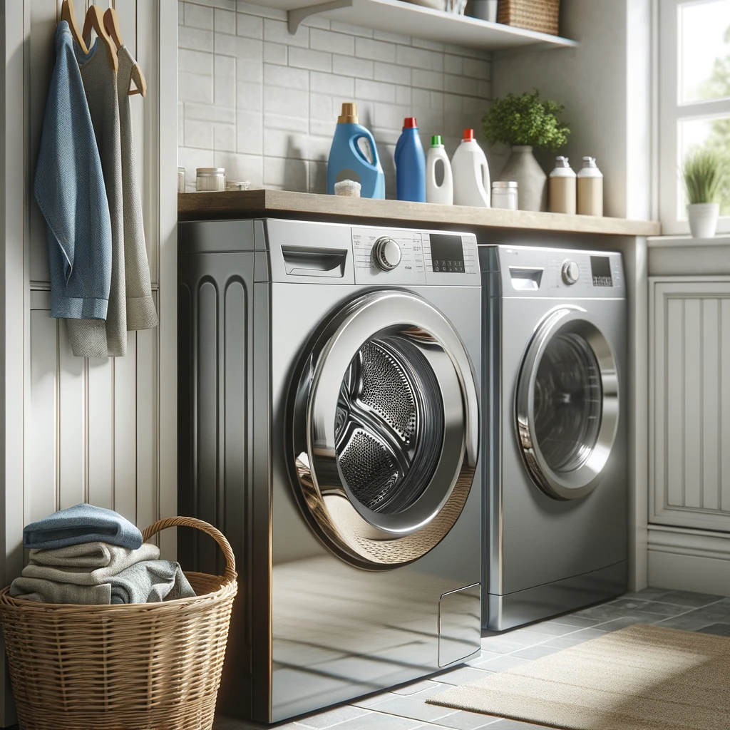 Photo of a gas washer and dryer in a laundry room