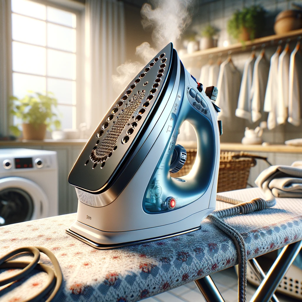 illustration of a steam iron on an ironing board