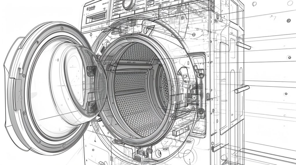 Electric dryer internal parts structure diagram line drawing