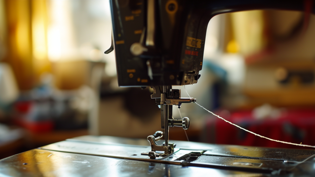 Close up photo of a sewing machine