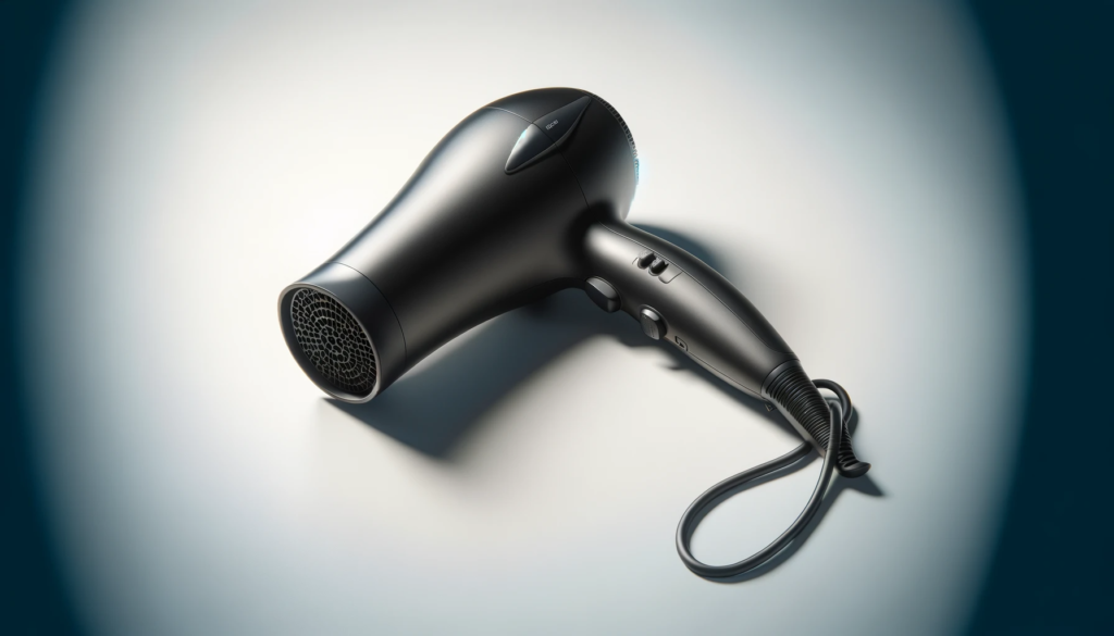 a hair dryer on a grey gradient background