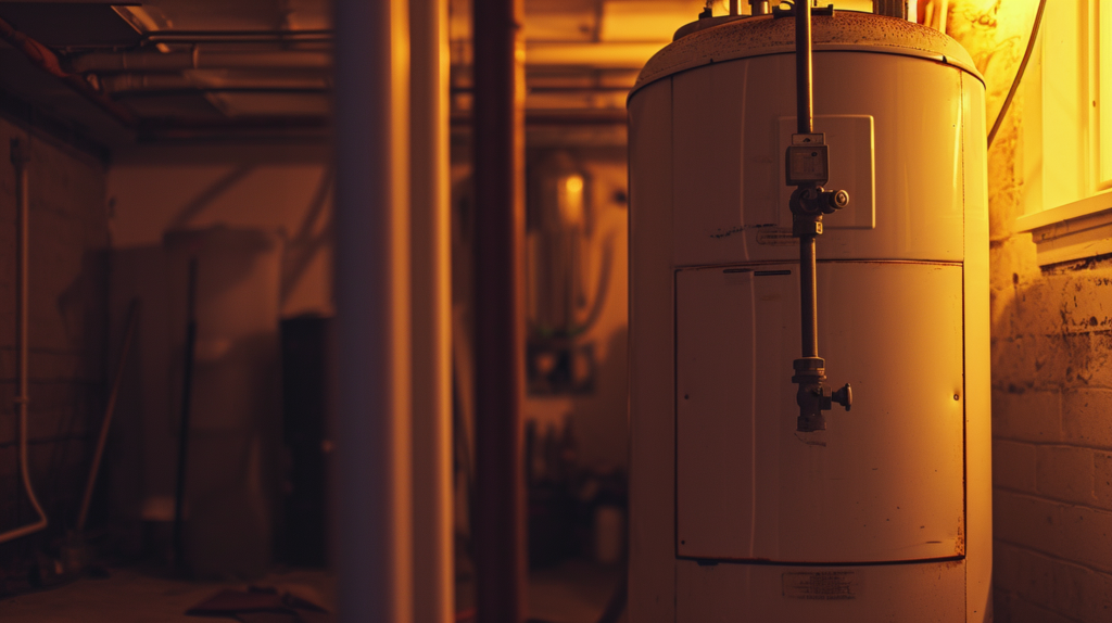 A hot water heater that is installed in a basement