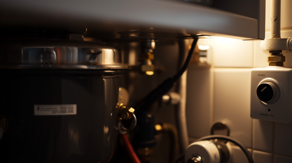 Close up photography of an under-sink water heater