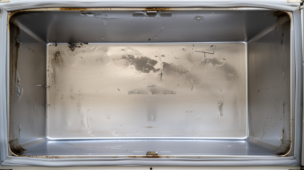 top down photo of a freezer before a freezer clean