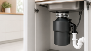 garbage disposal reset button under a kitchen sink
