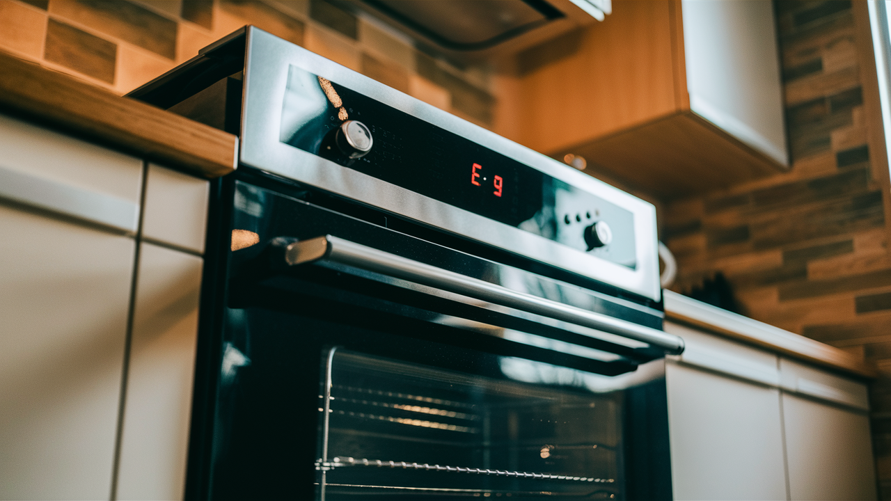 Built-in oven with an E9 error code shown in red on the control panel