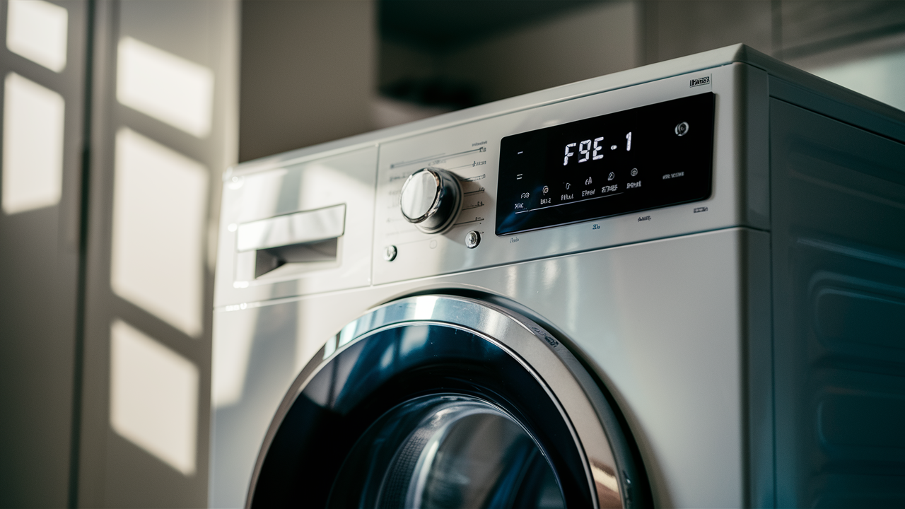 Front-load washer display showing an F9E1 error code