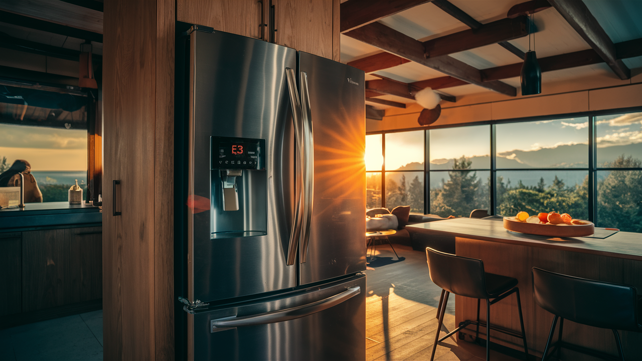 French door refrigerator with an E3 error code on the water and ice dispenser display