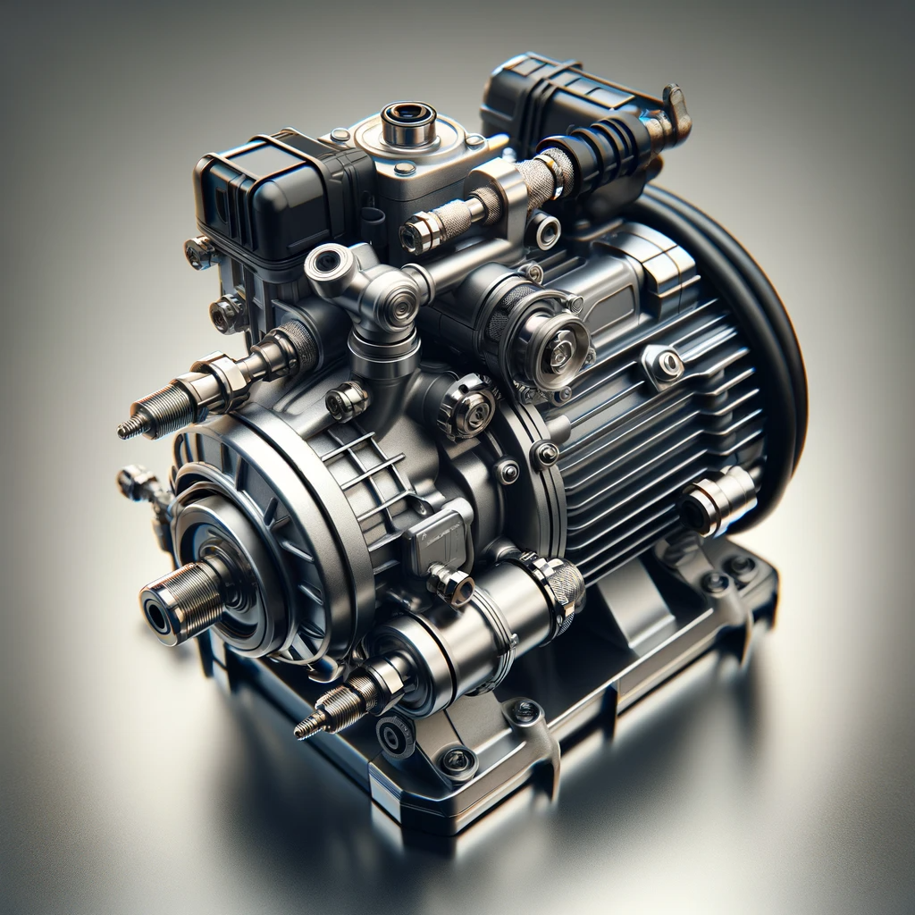 Pressure washer pump and motor assembly with fittings, valves, and inlet and outlet ports