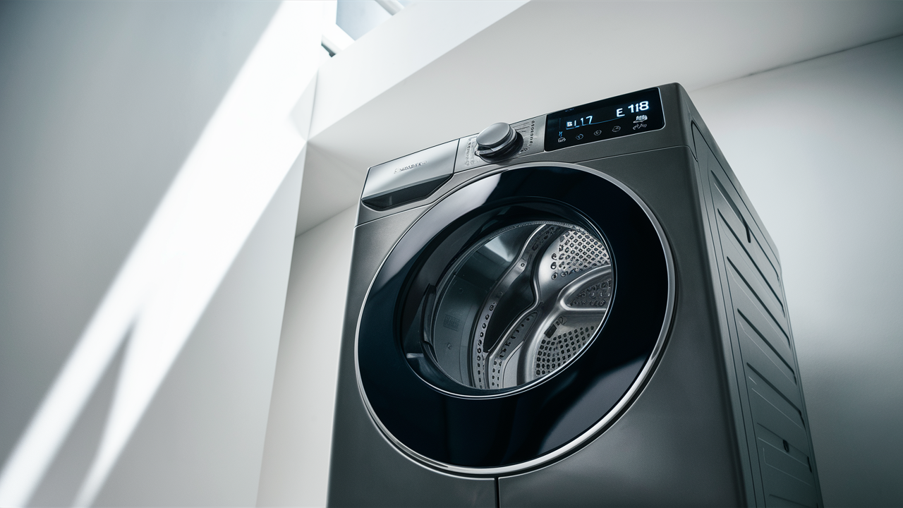 Front-load dryer with an E18 error code on its digital display